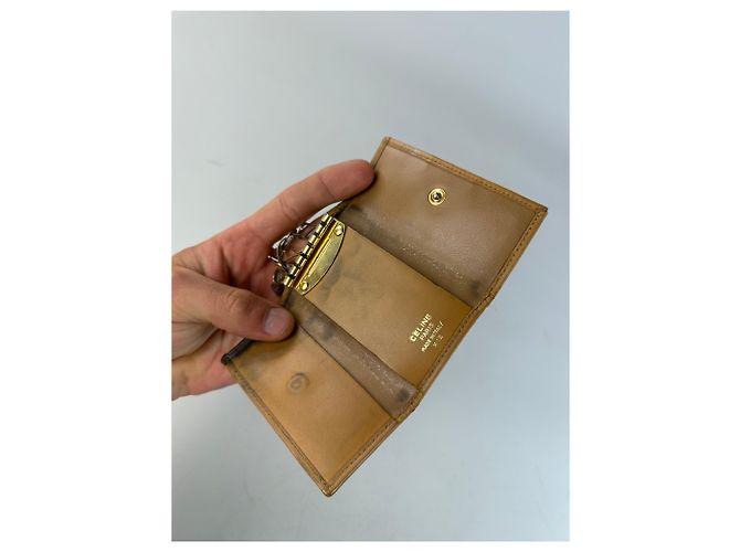 Céline Vintage Celine Embossed Leather Key Case Brown Tan Gold - view 4