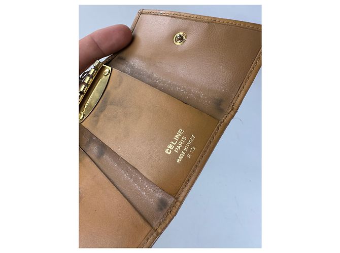 Céline Vintage Celine Embossed Leather Key Case Brown Tan Gold - view 5