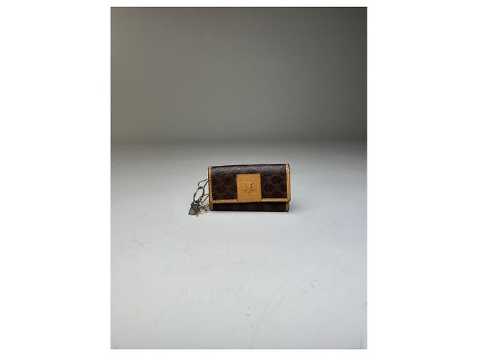 Céline Vintage Celine Embossed Leather Key Case Brown Tan Gold - view 6
