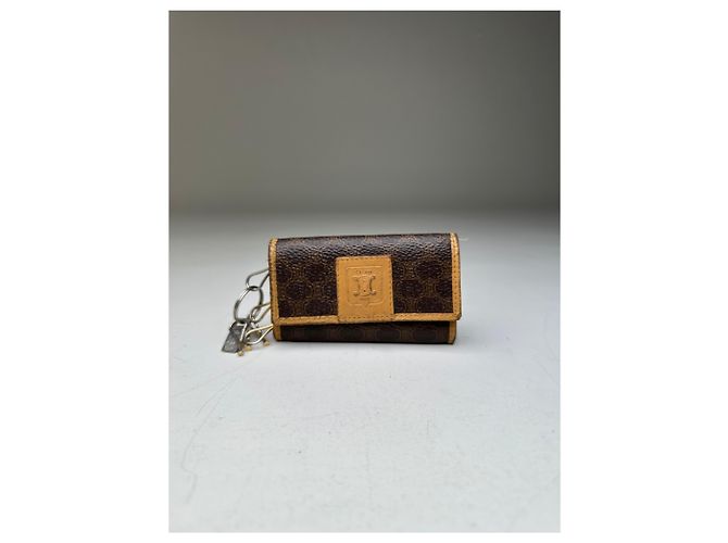 Céline Vintage Celine Embossed Leather Key Case Brown Tan Gold - view 9