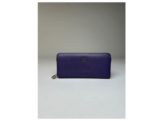 Carteira vintage Loewe em couro granulado roxo prata - vista 2