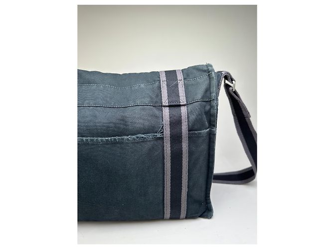 Hermès Vintage Hermes Canvas Messenger Bag Schwarz Grau - Ansicht 11