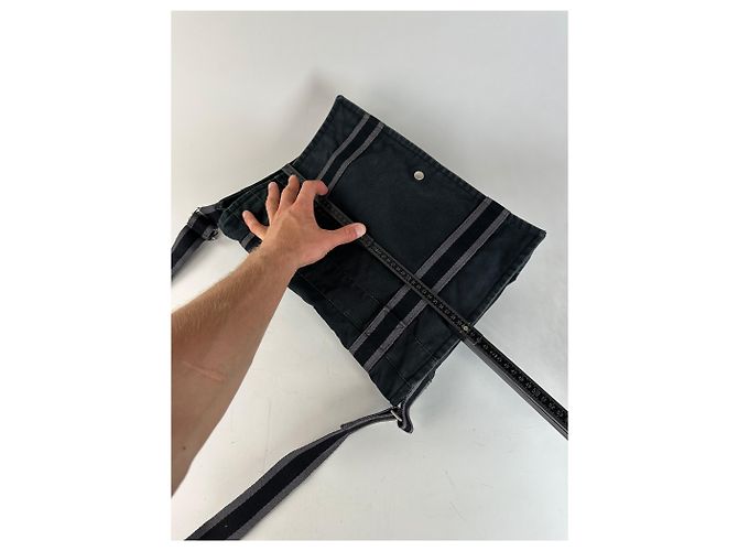Hermès Vintage Hermes Canvas Messenger Bag Schwarz Grau - Ansicht 12