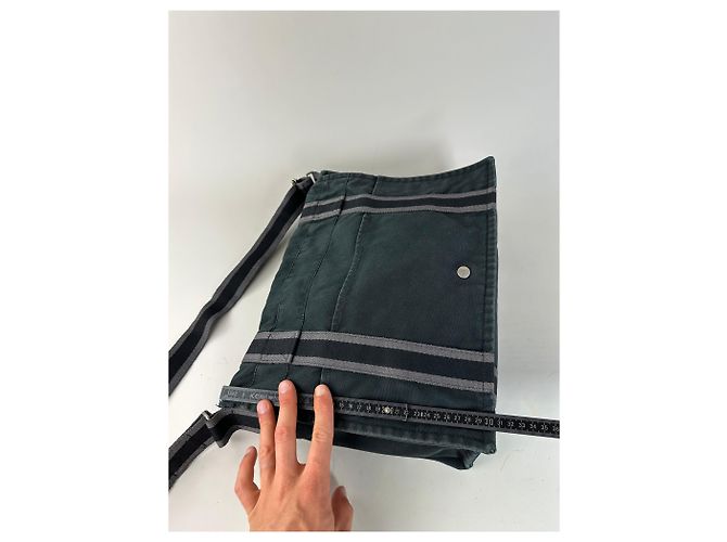 Hermès Vintage Hermes Canvas Messenger Bag Schwarz Grau - Ansicht 13