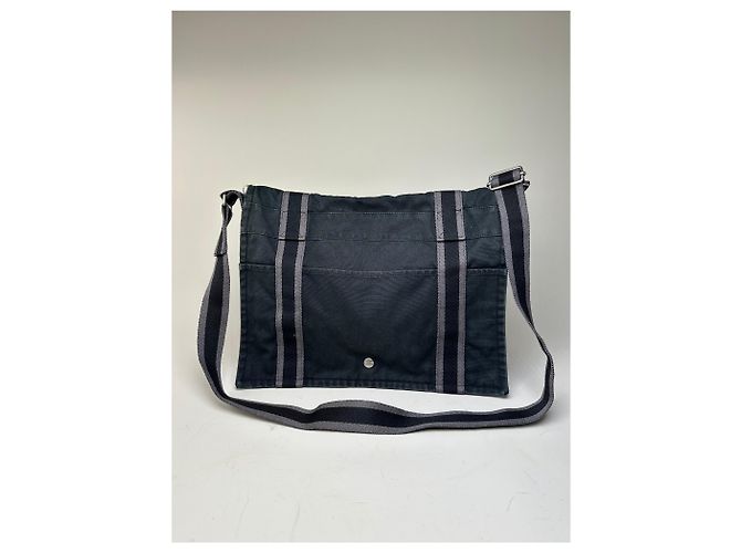 Hermès Vintage Hermes Canvas Messenger Bag Schwarz Grau - Ansicht 15