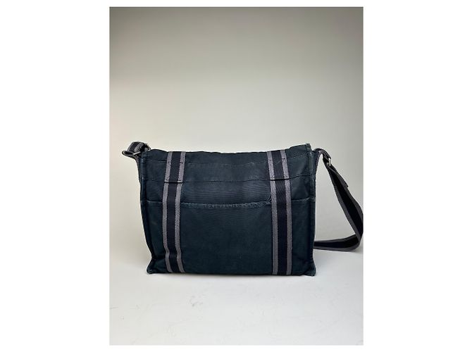 Hermès Vintage Hermes Canvas Messenger Bag Schwarz Grau - Ansicht 2