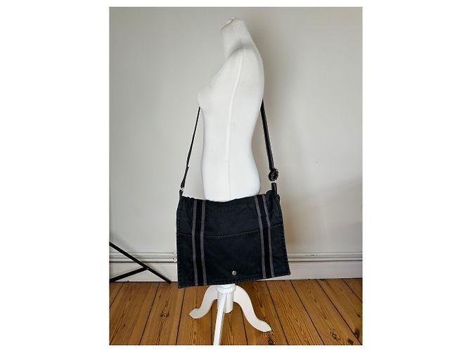 Hermès Vintage Hermes Canvas Messenger Bag Schwarz Grau - Ansicht 4