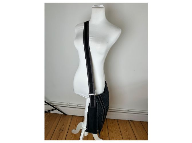 Hermès Vintage Hermes Canvas Messenger Bag Schwarz Grau - Ansicht 6