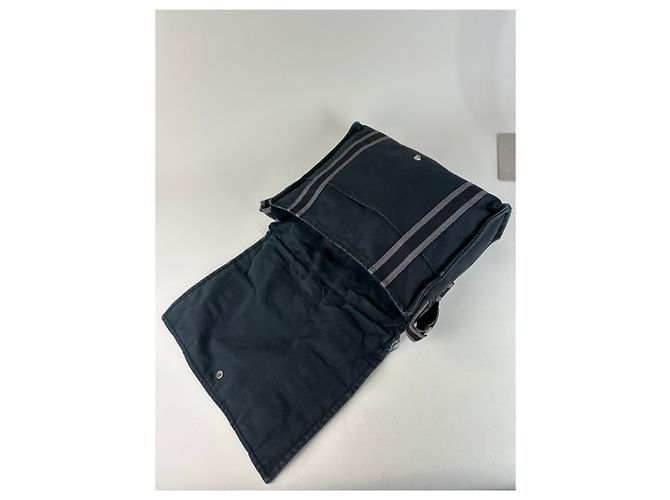 Hermès Vintage Hermes Canvas Messenger Bag Schwarz Grau - Ansicht 8