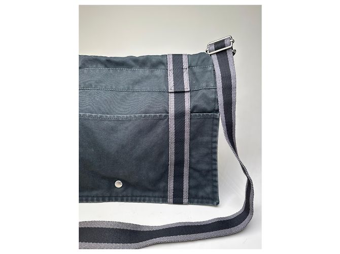Hermès Vintage Hermes Canvas Messenger Bag Schwarz Grau - Ansicht 9