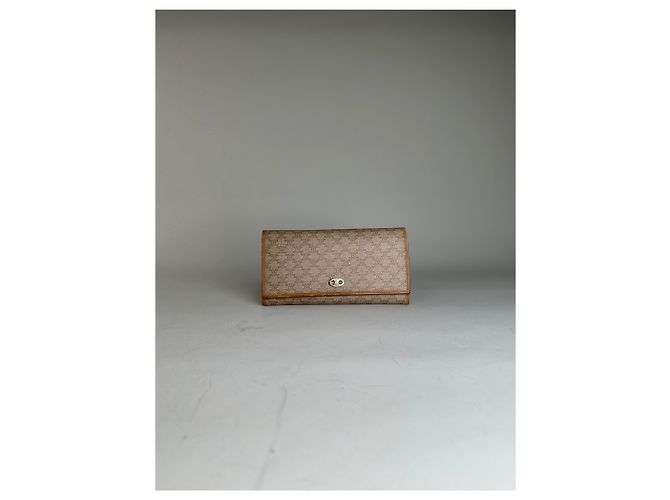 Céline Vintage Celine Macadam Canvas Wallet Beige Tan - view 10