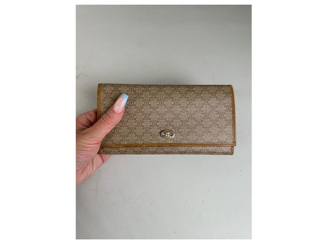 Céline Vintage Celine Macadam Canvas Wallet Beige Tan - view 3