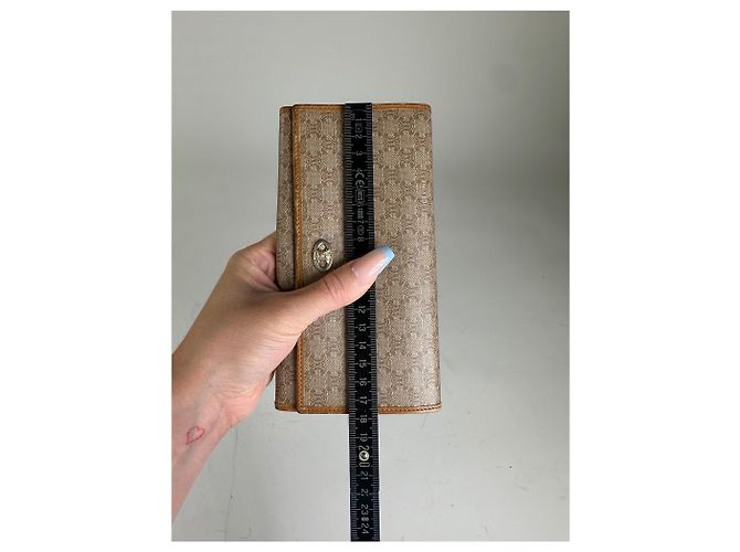 Céline Vintage Celine Macadam Canvas Wallet Beige Tan - view 8