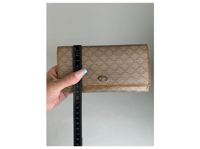 Céline Vintage Celine Macadam Canvas Wallet Beige Tan - view 9