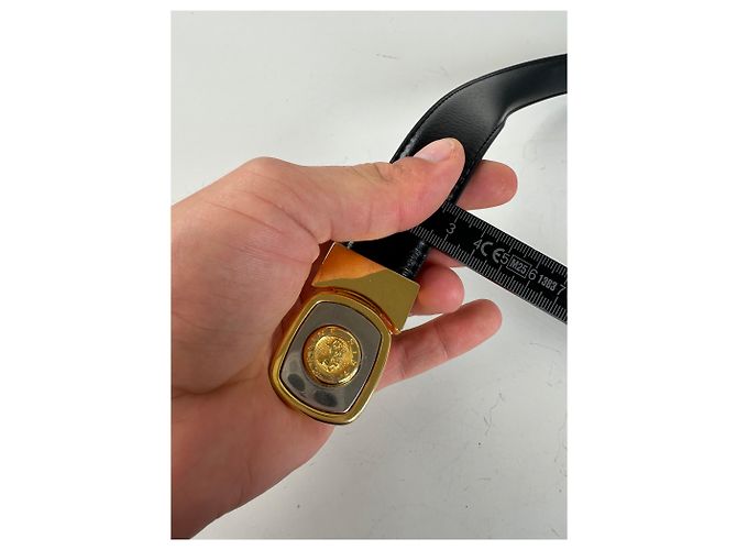 Céline Vintage Celine Medusa Head Ledergürtel Schwarz Tan Gold - Ansicht 10