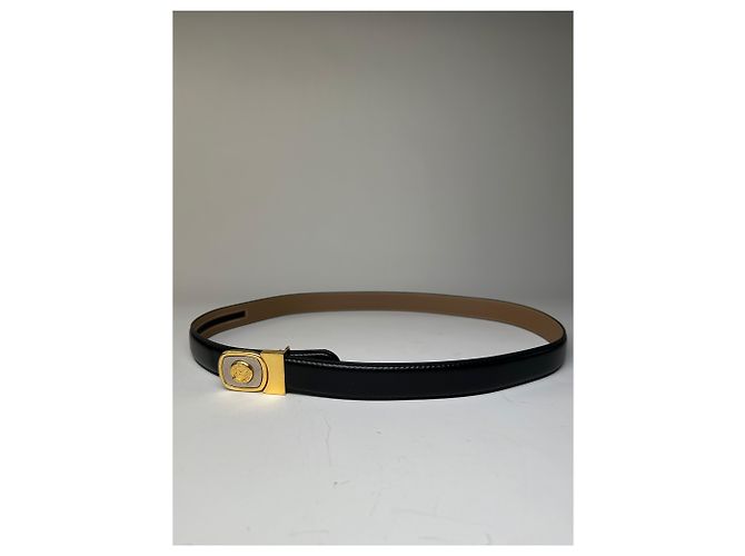 Céline Vintage Celine Medusa Head Ledergürtel Schwarz Tan Gold - Ansicht 11