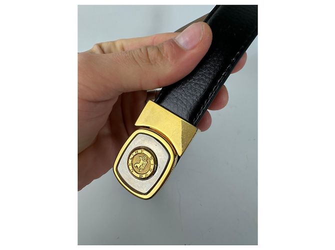 Céline Vintage Celine Medusa Head Ledergürtel Schwarz Tan Gold - Ansicht 2