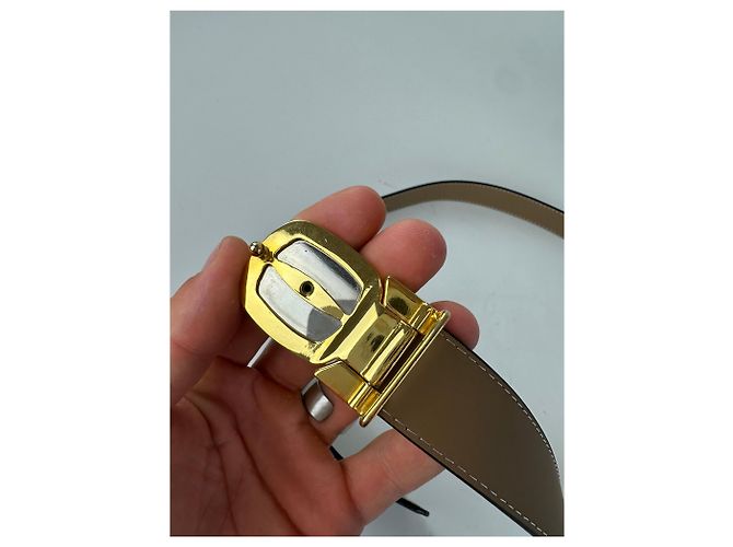 Céline Vintage Celine Medusa Head Ledergürtel Schwarz Tan Gold - Ansicht 3