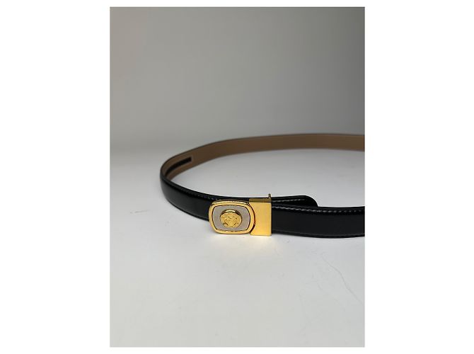Céline Vintage Celine Medusa Head Ledergürtel Schwarz Tan Gold - Ansicht 4