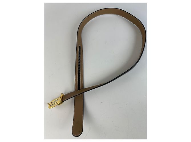 Céline Vintage Celine Medusa Head Ledergürtel Schwarz Tan Gold - Ansicht 6