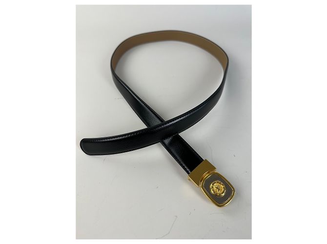 Céline Vintage Celine Medusa Head Ledergürtel Schwarz Tan Gold - Ansicht 8