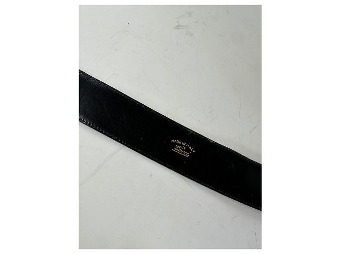 Vintage Gucci Ledergürtel mit GG Logo Schwarz Gold Silber - Ansicht 10