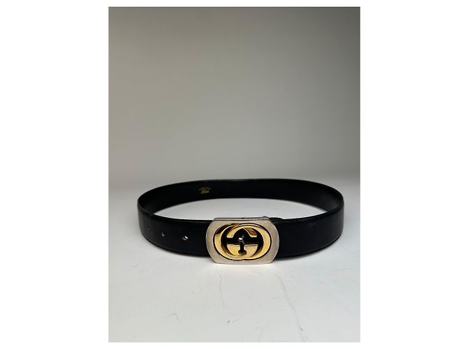 Vintage Gucci Ledergürtel mit GG Logo Schwarz Gold Silber - Ansicht 12