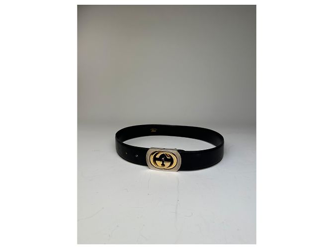 Vintage Gucci Ledergürtel mit GG Logo Schwarz Gold Silber - Ansicht 7