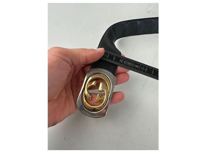 Vintage Gucci Ledergürtel mit GG Logo Schwarz Gold Silber - Ansicht 9