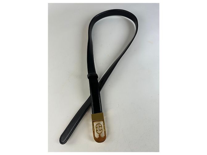 Vintage Gucci GG Logo Ledergürtel Schwarz Beige Gold - Ansicht 5