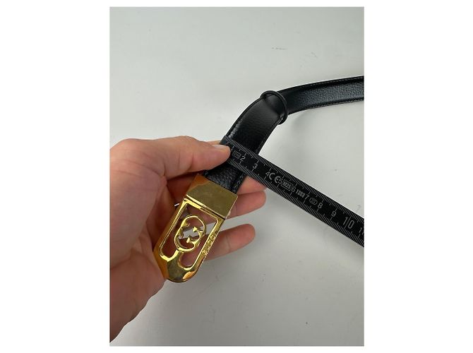 Vintage Gucci GG Logo Ledergürtel Schwarz Beige Gold - Ansicht 9