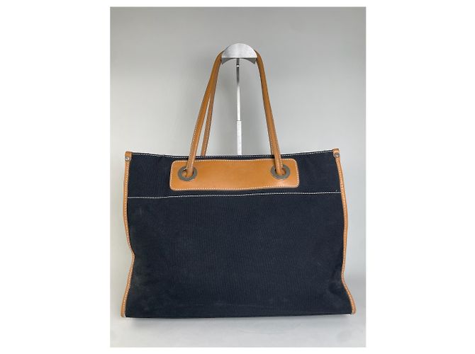 Tote in tela e pelle vintage Courreges Nero Tan - vista 10