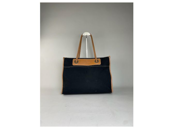 Tote in tela e pelle vintage Courreges Nero Tan - vista 11