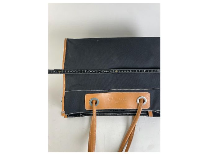 Tote in tela e pelle vintage Courreges Nero Tan - vista 13