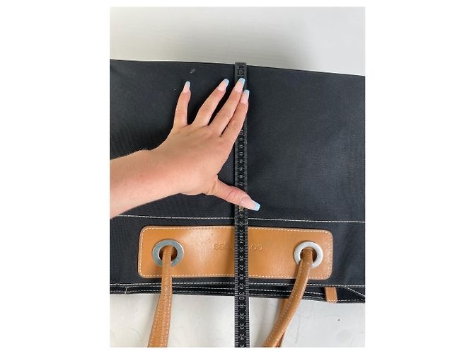 Tote in tela e pelle vintage Courreges Nero Tan - vista 14