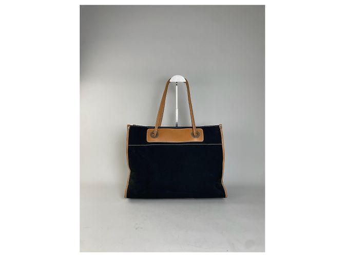 Tote in tela e pelle vintage Courreges Nero Tan - vista 2