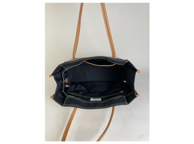 Tote in tela e pelle vintage Courreges Nero Tan - vista 3