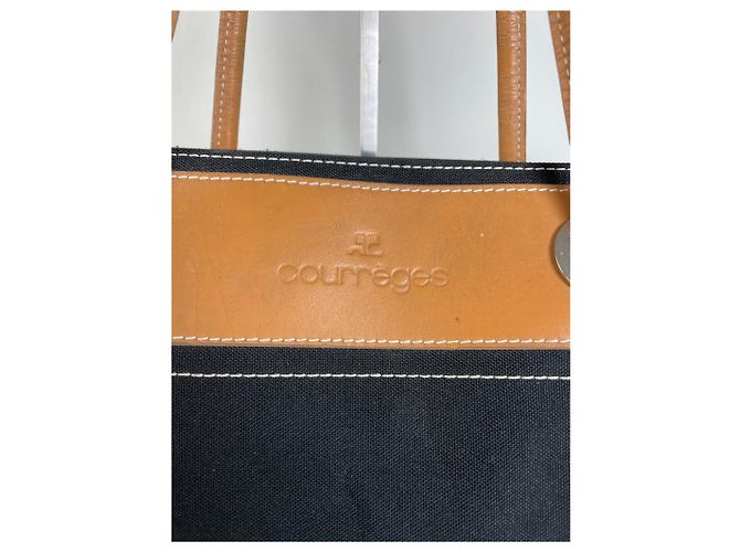 Tote in tela e pelle vintage Courreges Nero Tan - vista 5