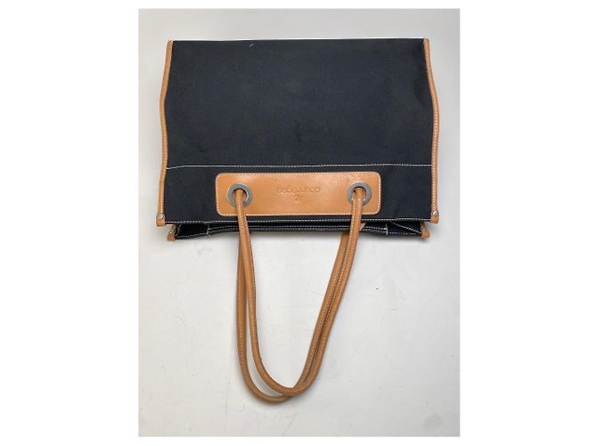 Tote in tela e pelle vintage Courreges Nero Tan - vista 9