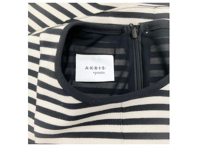 Abito Akris Punto a maniche corte a righe beige / nero - vista 4