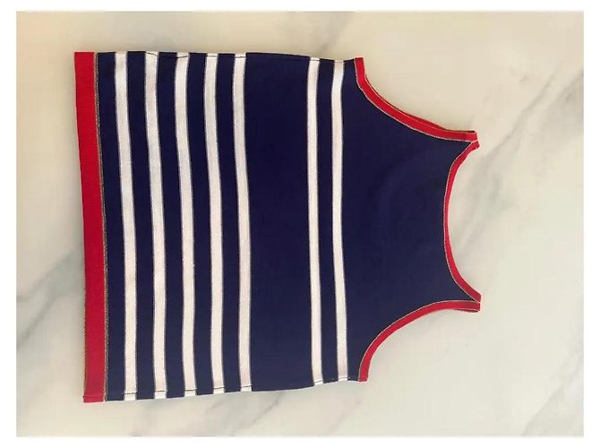 Gucci Canotta a Righe in Lana e Cashmere Bianco Rosso Blu - vista 8
