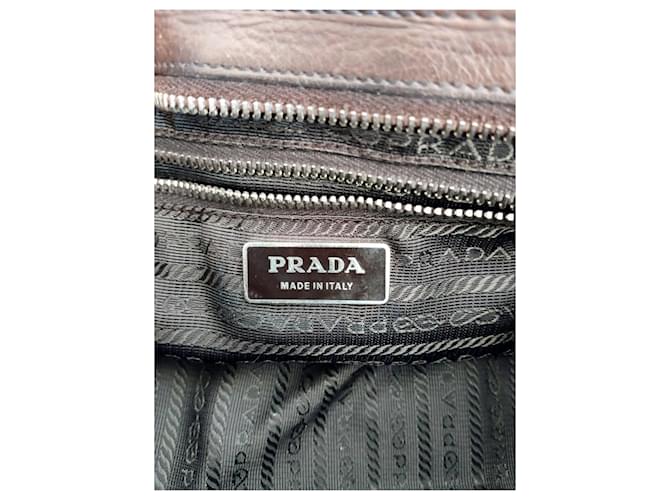 Borsa a tracolla Prada in nylon e pelle marrone e verde - vista 12