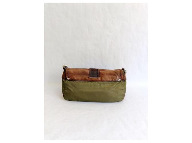 Borsa a tracolla Prada in nylon e pelle marrone e verde - vista 3