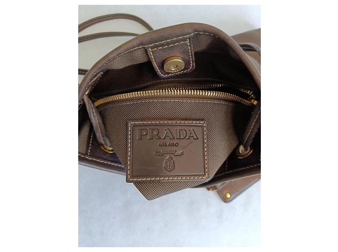 Prada Bolsa Tiracolo de Lona Marrom com Detalhe de Dragão - vista 8