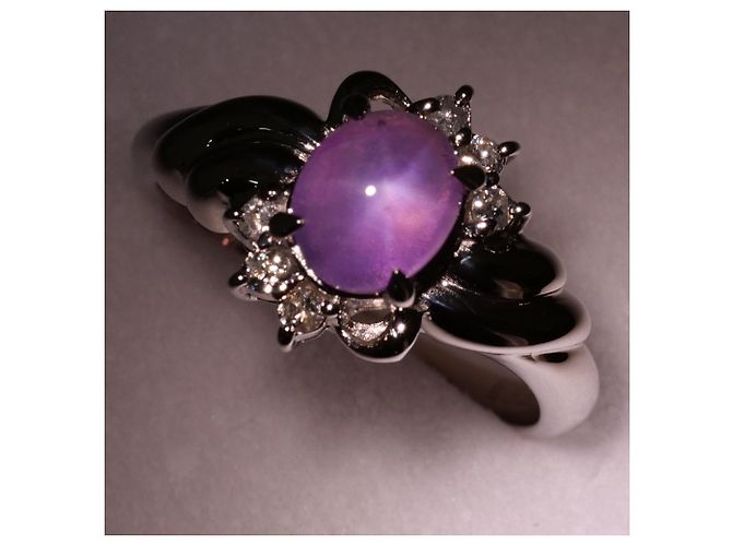 Autre Marque Platinring mit Sternsaphir und Diamanten - Ansicht 3