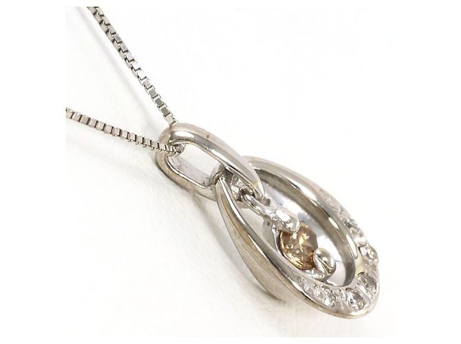 Autre Marque Collana in oro bianco 10K con diamanti marroni e bianchi Marrone D'oro - vista 2