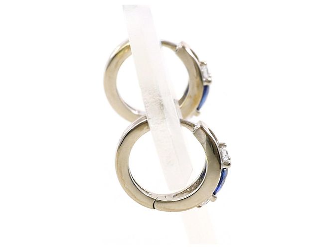 Autre Marque Orecchini a cerchio in oro bianco 10K con zaffiro e zircone D'oro - vista 2
