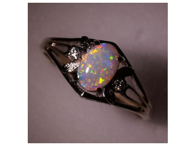 Autre Marque 14K Weißgold-Ring mit Opal und Diamant Golden - Ansicht 2