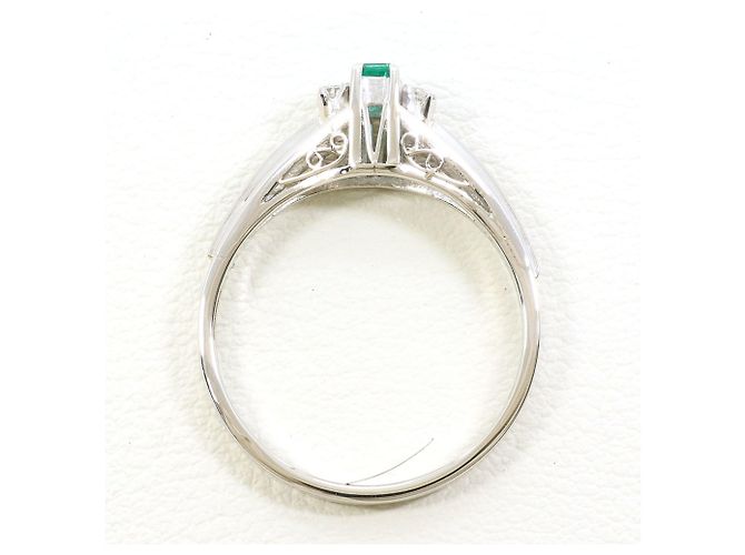 Autre Marque Platin-Ring mit Diamant und Smaragd - Ansicht 2