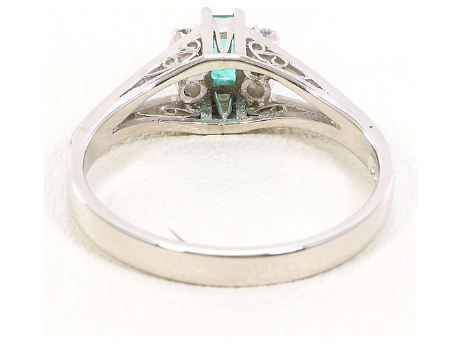 Autre Marque Platin-Ring mit Diamant und Smaragd - Ansicht 3